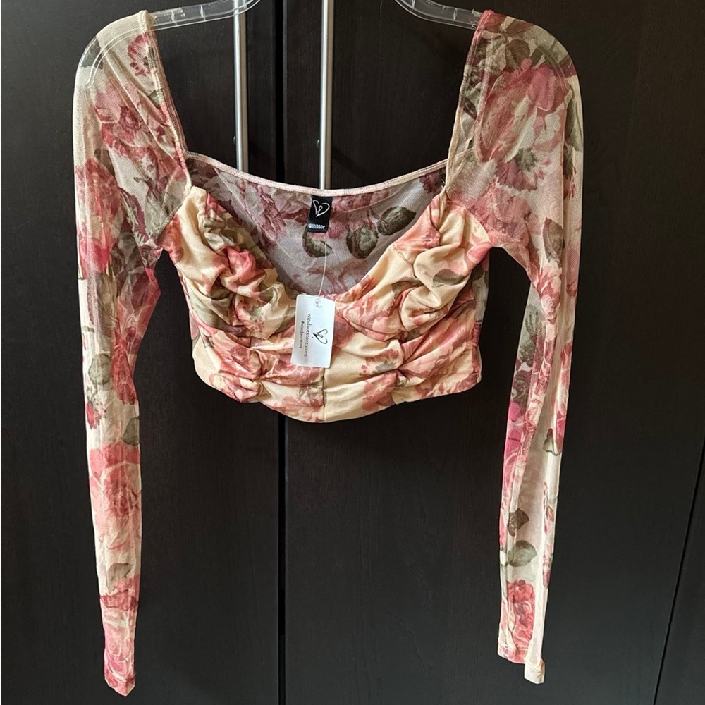 Windsor Floral Mesh Blouse in Pink and Cream
